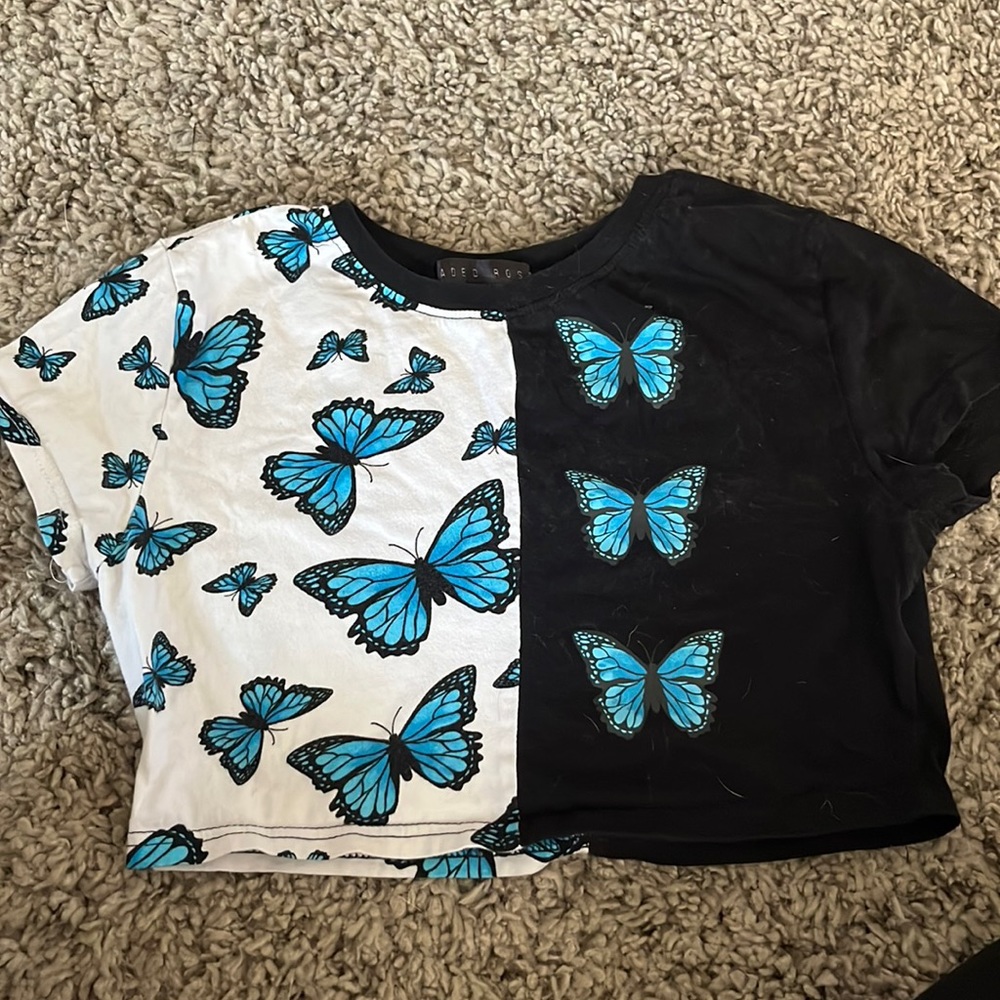 Faded Rose Butterfly Crop Top